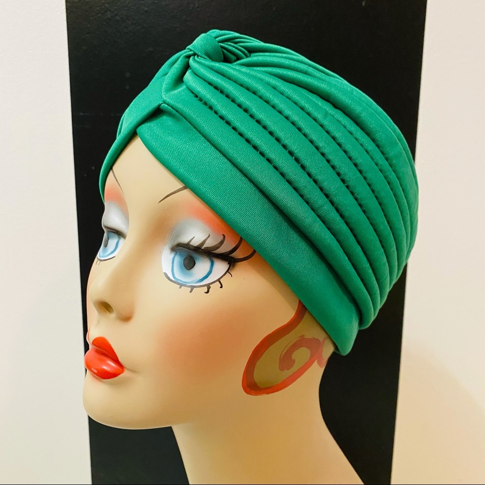 Green Women's Turban Hat - Classic Pleated Style